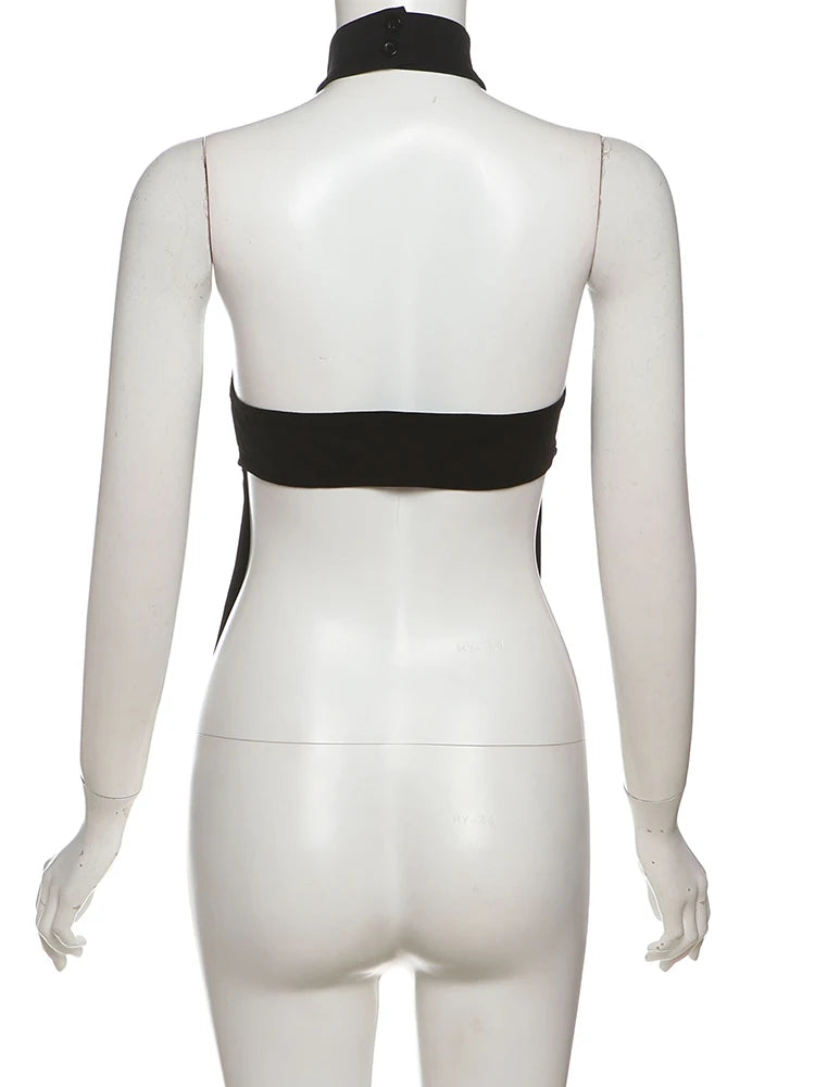 Weird Puss Metal Ring Tank Tops Women Y2K Chic Split Navel Backless Coquette Buttons Halter Sexy Hottie Midnight Wild Basic Vest