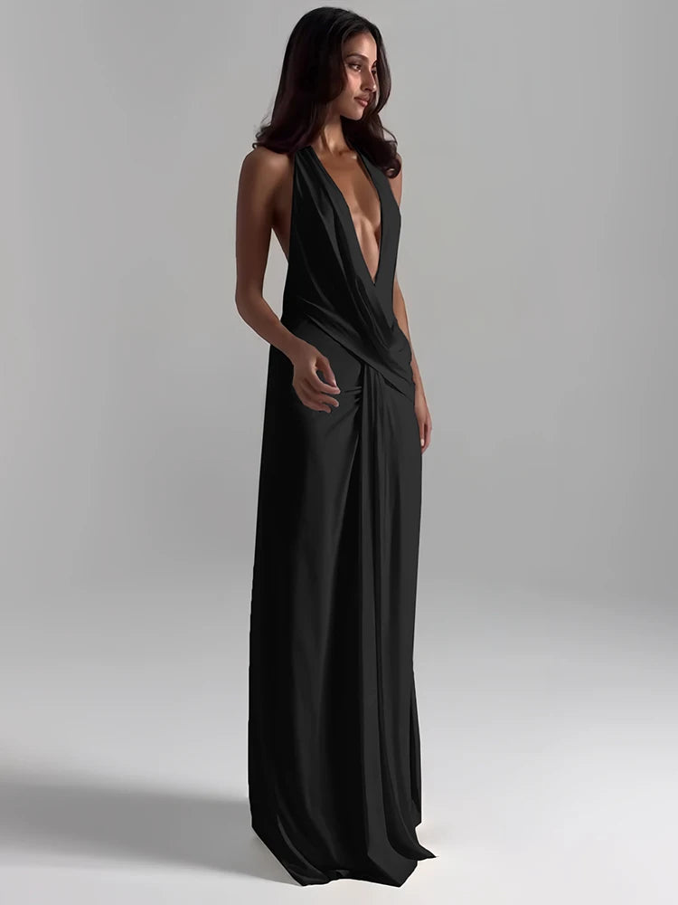 Halter Deep V Backless High Slit Maxi Dress — Women's Elegant