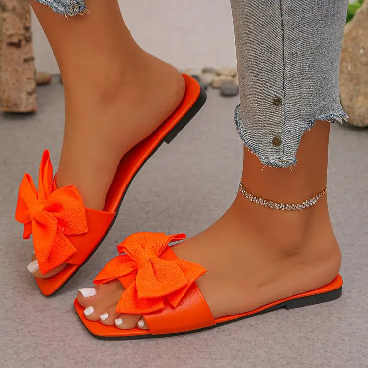Women Flats Slippers Flat Casual Beach Slippers Summer Fashion Bow Tie Sandals Lightweight Outdoor Shoes for Women Slides Women
