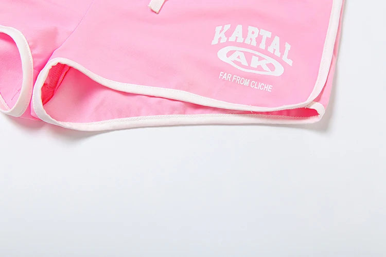 Weird Puss Activity 2piece Set Women Tracksuit Shorts Sleeve Crop Tops+Biker Shorts Letter Print Matching Street Stretch Suits