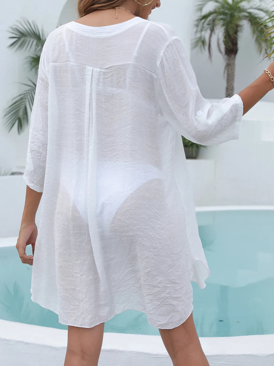 Yiiciovy Chiffon Tunics for Beach Women Swimsuit Cover-ups Blouse Swimwear Solid Bikini Dress Summer Swimsuit Bathing Suit