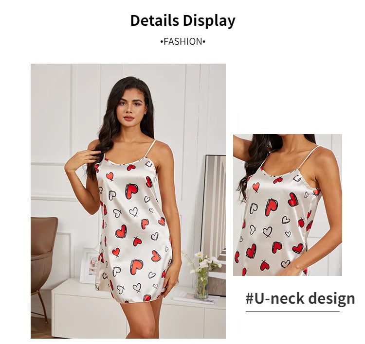 Sexy Pajamas Women's Silk Thin Suspender Nightdress Pink Nightgown Nightwear For Woman Home Clothes Sleepwear Ladies Mini Dress