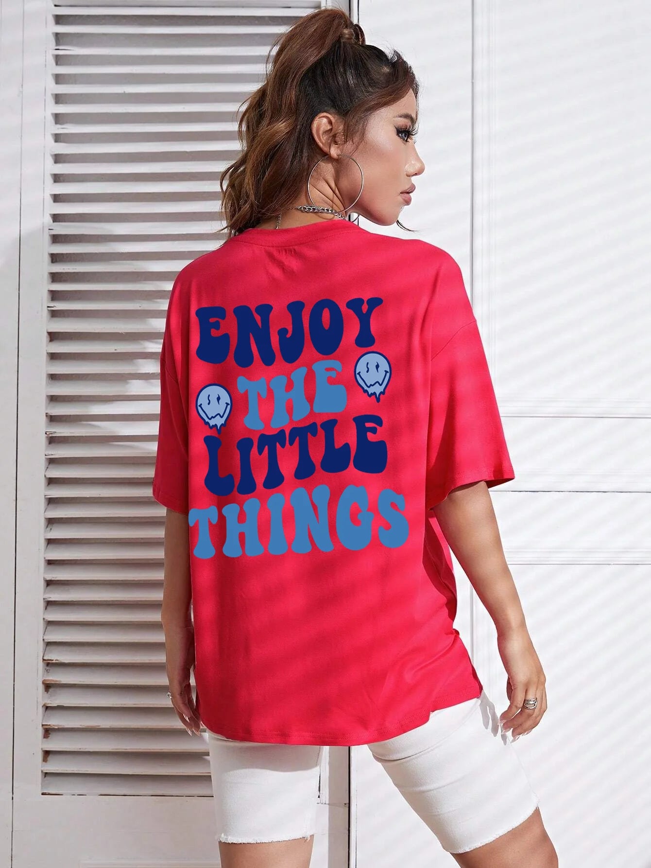 Enjoy The Little Things  Slogan Letter Printed Women T-Shirts Loose Oversized Clothing Personality Street Casual Short Sleeves