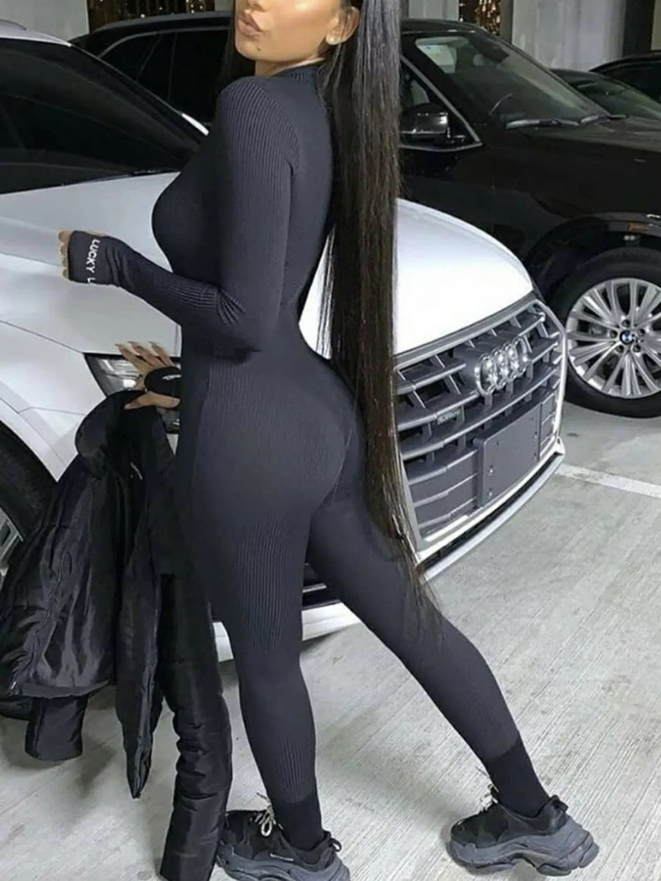 Streetwear White Knitted Sexy Bodycon Lucky Label Jumpsuit Women Overall 2024 Long Sleeve Skinny Rompers Womens Jumpsuit Female