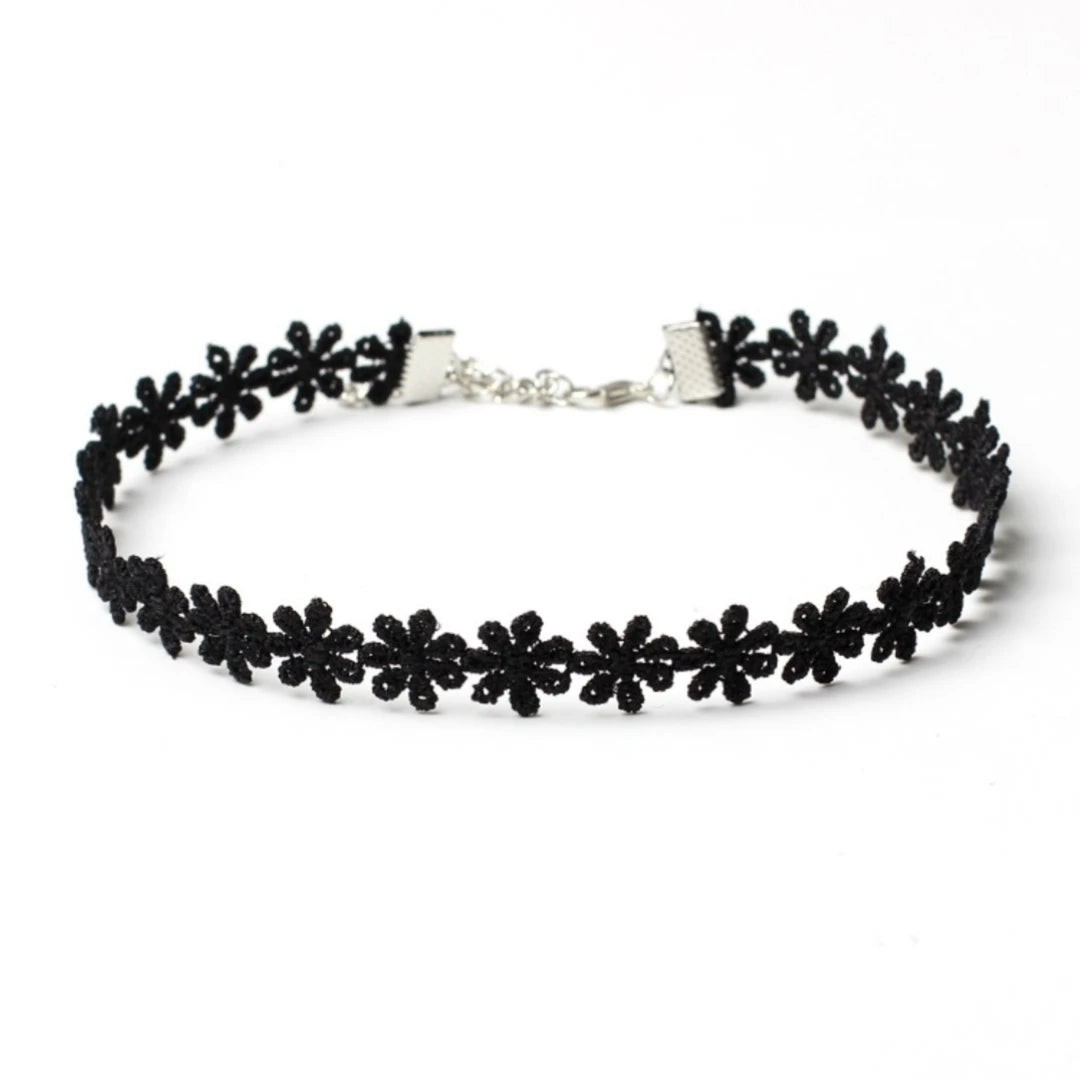 6 Pcs Set Black Simple Fashion Gothic Floral Shape Lace Alloy Choker Necklace Women Party Outfit Jewelry