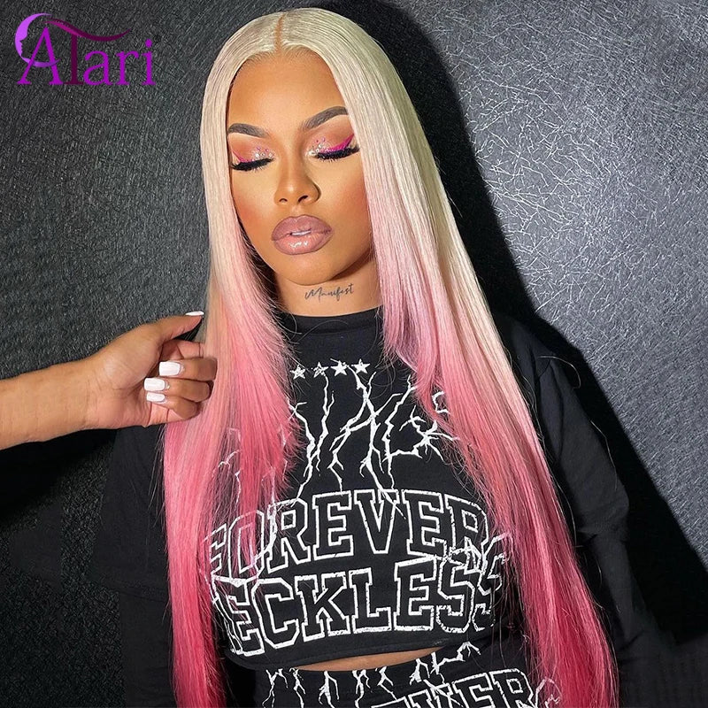 613 Blonde Straight 13x6 Lace Frontal Wig Ombre Rosa Pink 13x4 Lace Front Human Hair Wigs Pre Plucked 180 Density Ombre Lace Wig