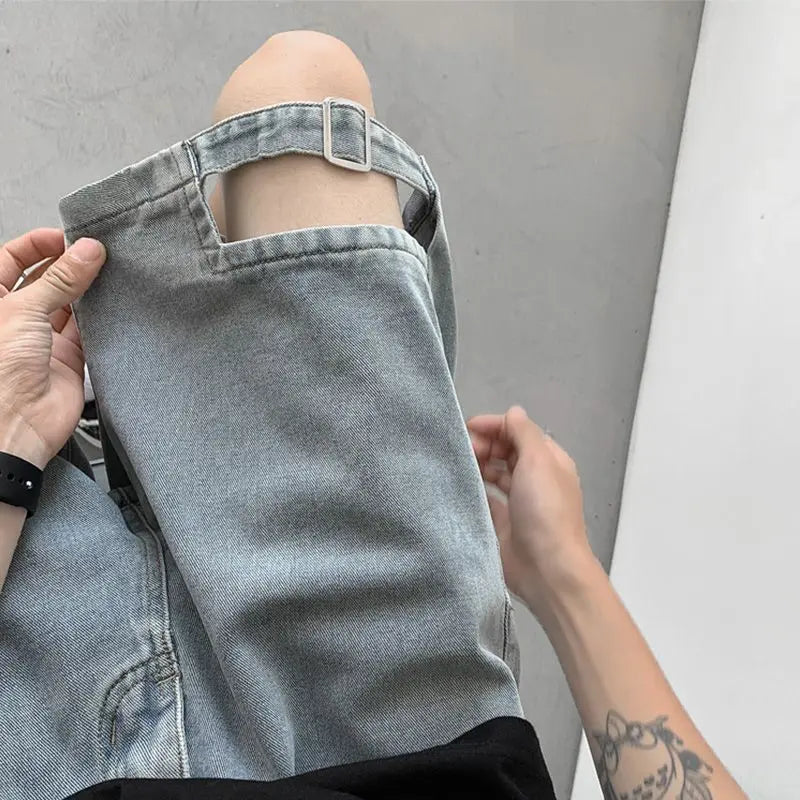 Denim Summer Thin American Ripped Denim Versatile Loose Casual Mid-sized Pants, men's jeans