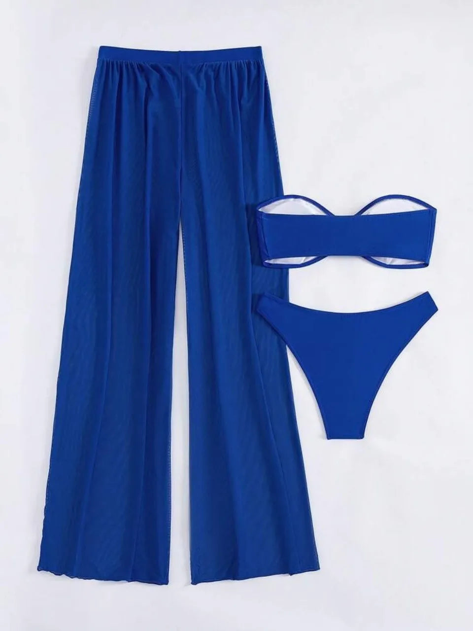 3pcs Tie Front Bandeau Bikini Set 2026 Women Triangle Swimwear Female Printed Swimsuit With Beach Pants Sexy Padded Bathing Suit