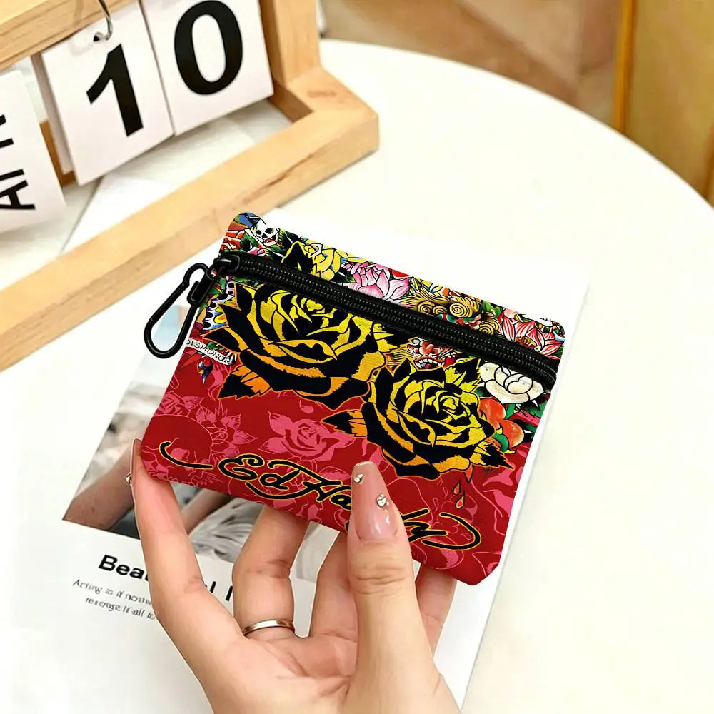 Fashion Brand E-Ed H-Hardy White Oxford Cloth Zipper Coin Purse Lightweight Hanging Key Pouch Card Holder For Daily Use