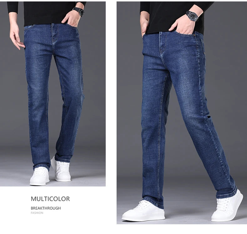 2024 Spring/Summer Men's Comfortable and Versatile Breathable Slim fit denim pants in three colors: straight leg thin pants