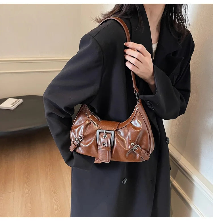 Y2K Retro Pleated Hobo Shoulder Bag for Women Hot Selling Maillard Style Underarm Bag Clutch Handbags for Travel Work Shopping