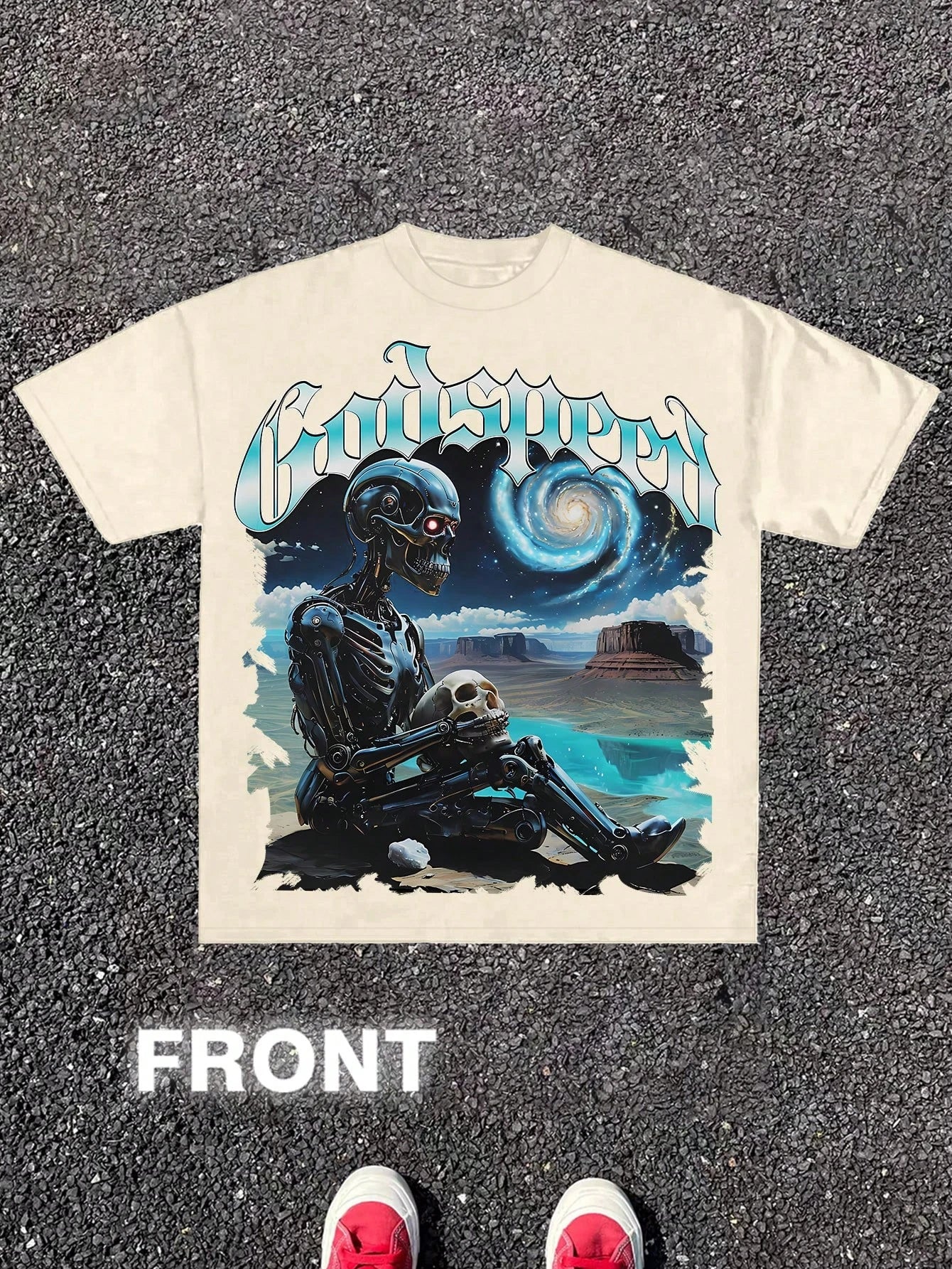 GodSpeed Mechanical Skeleton Wild Street Style Men's Crew Neck Cotton Casual T-Shirt Style Versatile Unisex Perfect for Holiday