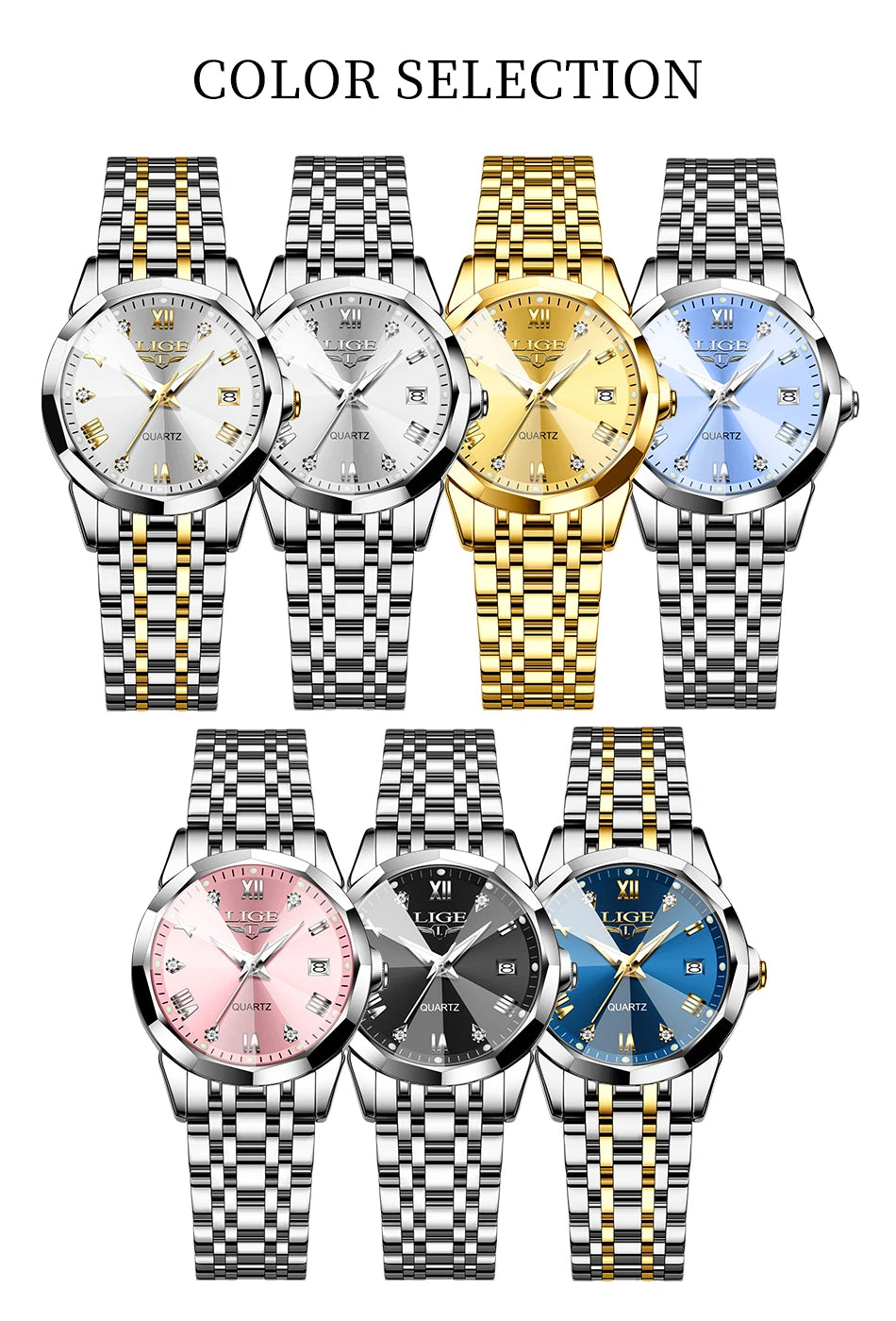 LIGE Elegant Ultrathin Nordic Simple Style Quartz Movement ladies Wristwatch Fashion Stainless Steel Bracelet Belt Watch