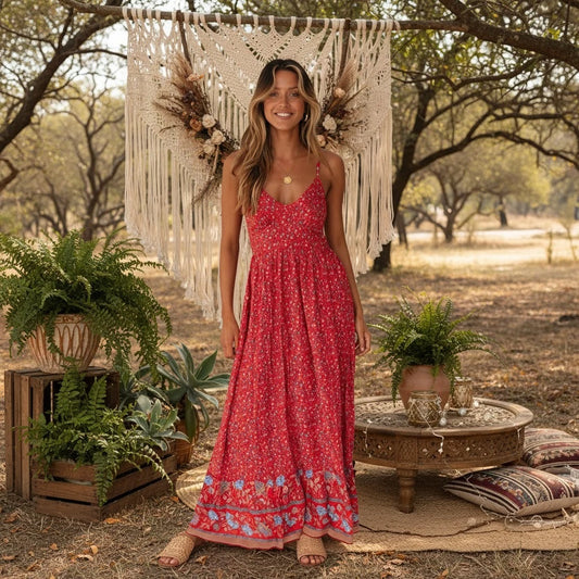 Happie Queens Women Fashion Strapless Bohemian Maxi Dress Lady Summer Vacation Beach Boho Dress Robe