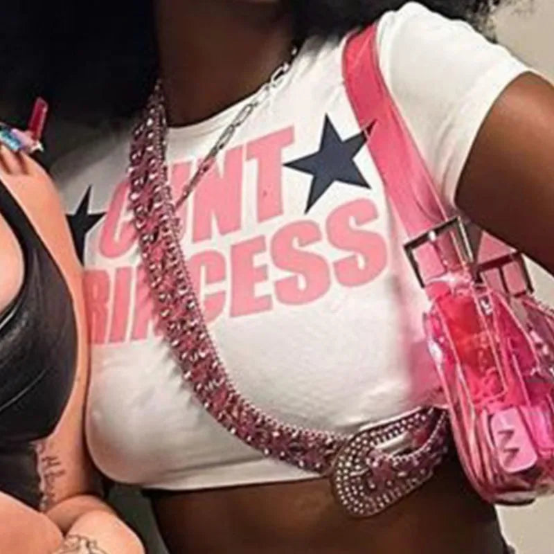Y2K Style Woman Clothing Tops Women Tshirt Letter Print Y2k Top Gothic Short Sleeve Crop Sexy Tops 2023 Woman New Top Short