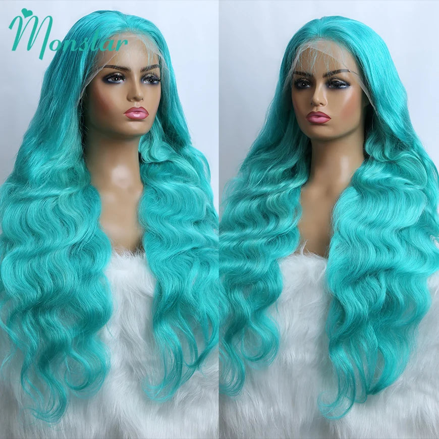 Cyan Blue Body Wave Human Hair Wigs Vietnamese Raw Hair 13x6 HD Lace Frontal Wig Blonde 613 Lace Front Human Hair Wigs For Women