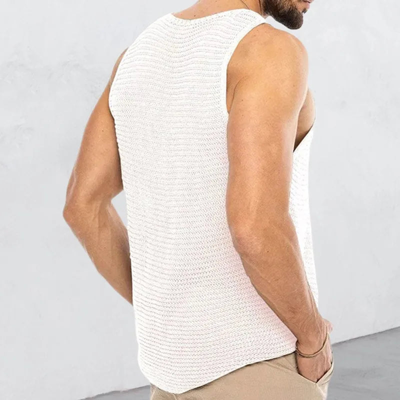 Summer Men Sleeveless Shirt Bodybuilding Gym Tank Top Man Basketball Knitted Tops Slim Casual Vest Sport Singlets Male Clothing