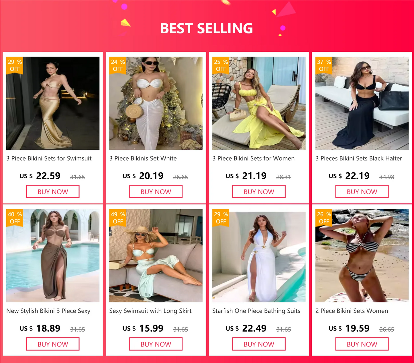 New Stylish Bikini 3 Piece Sexy Shell Swimsuit and O Ring Long Skirt Brazilian Biquini High Split Beachwear Vacation Outfit K131
