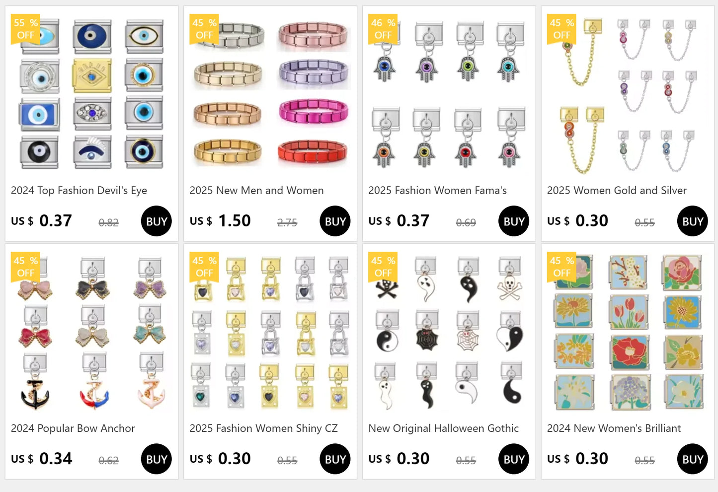 2025 NEW Popular Bow Anchor Pendant Elastic Charm Italian Links Fit 9mm Modular Bracelet Making DIY Jewelry Bulk