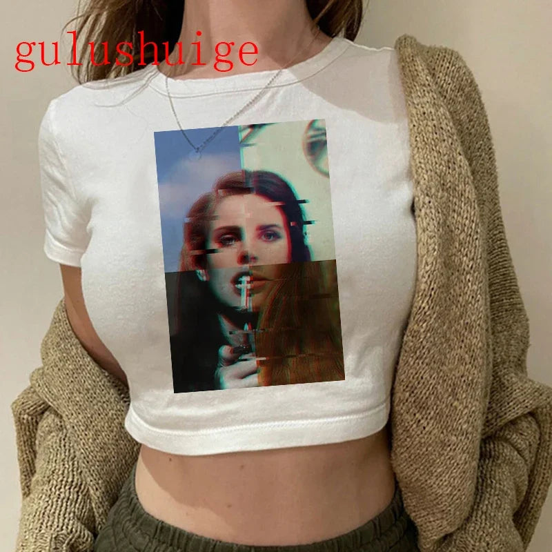 Crop Top Lana Del Rey Ldr Sailing Graphics T Shirt Cropped Harajuku Women Vintage Short-Sleeve T-Shirt Streetwear Female Tshirt