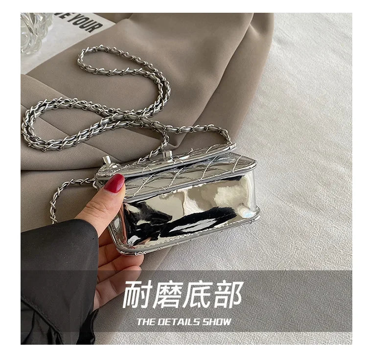 2025 New Arrival Eye - Catching Laser - Patent Mini Crossbody with Gleaming Glossy Chain Strap, Convenient Lipstick Holder