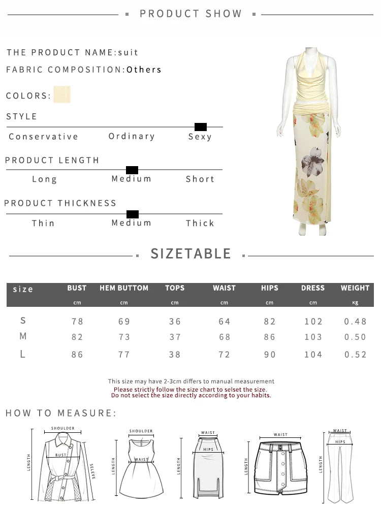 Weird Puss Elegant Women 3 Piece Set Stack Trend Halter Tops+Split Tassel Tassel+Flowers Mesh Skirts Matching Vacation Clubwear