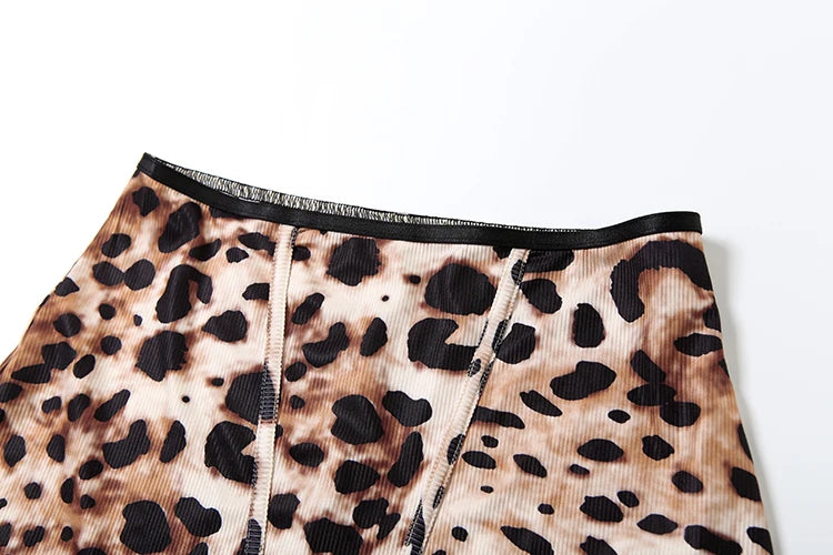 Weird Puss Tracksuit Women 2Piece Set Leopard Print Sexy Sporty Low-Neck Tank Tops+Bike Shorts Stretch Tight Matching Streetwear