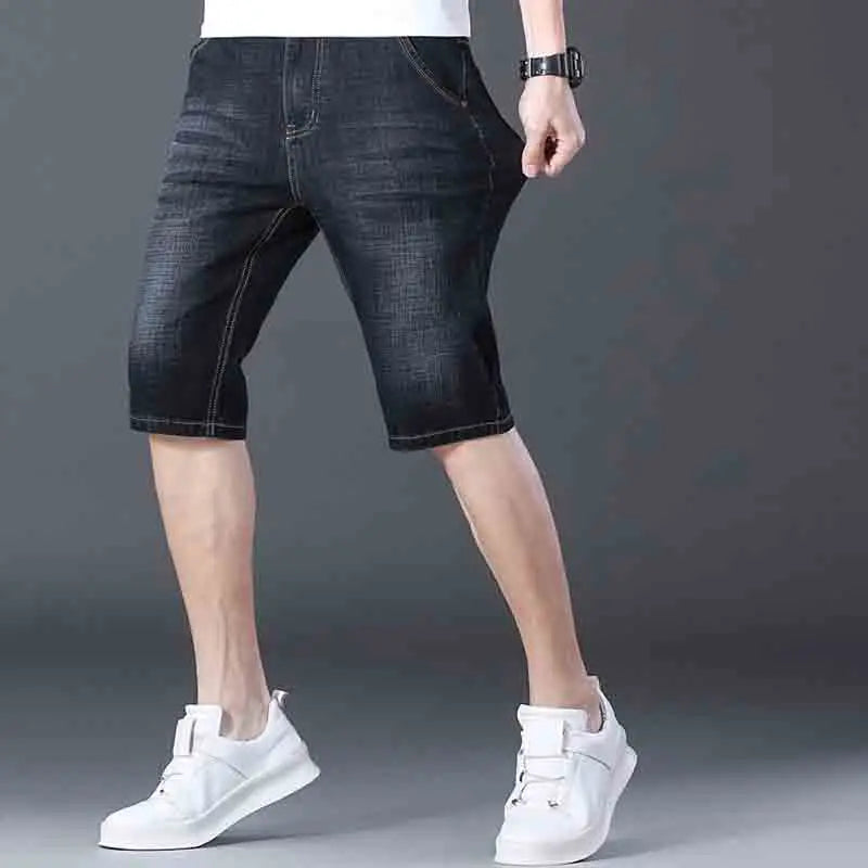 2025 New Summer Men's Denim Shorts New Thin Soft Comfortable Business Casual Straight Short Jeans Black Blue Brand Man Clothing