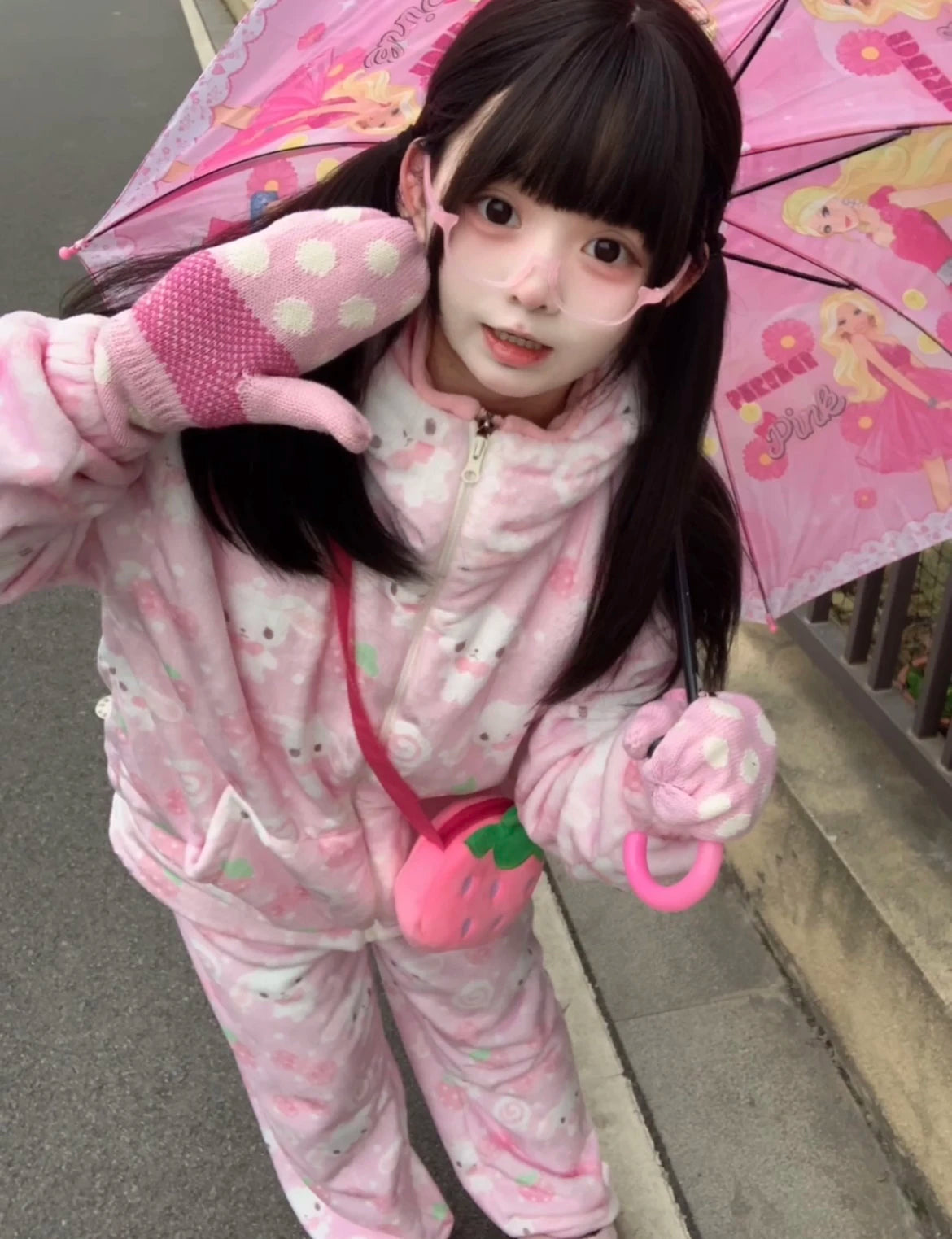 Japanese New Winter Sweet Cute Cartoon Rabbit Flannel Pajamas Set Daughter Girls Pink Thickened Loungewear Women's Sleepwear