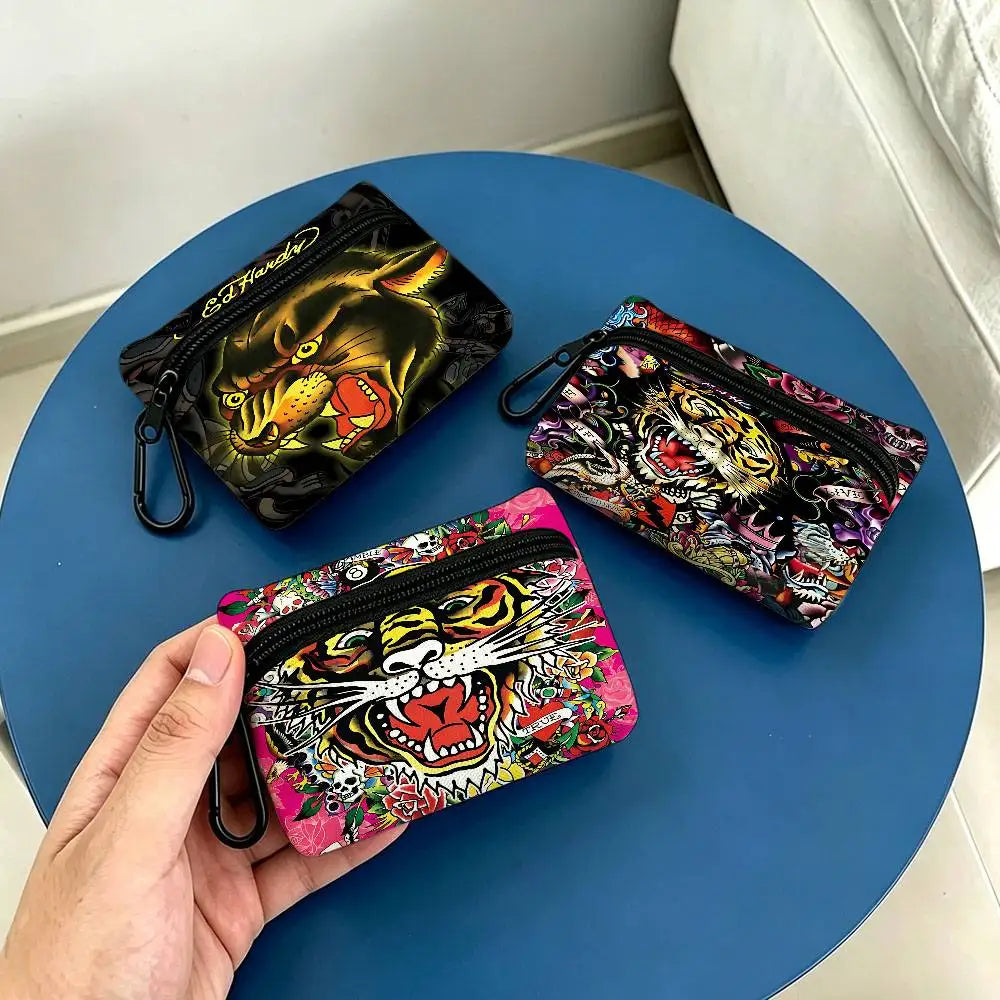 Fashion Brand E-Ed H-Hardy White Oxford Cloth Zipper Coin Purse Lightweight Hanging Key Pouch Card Holder For Daily Use