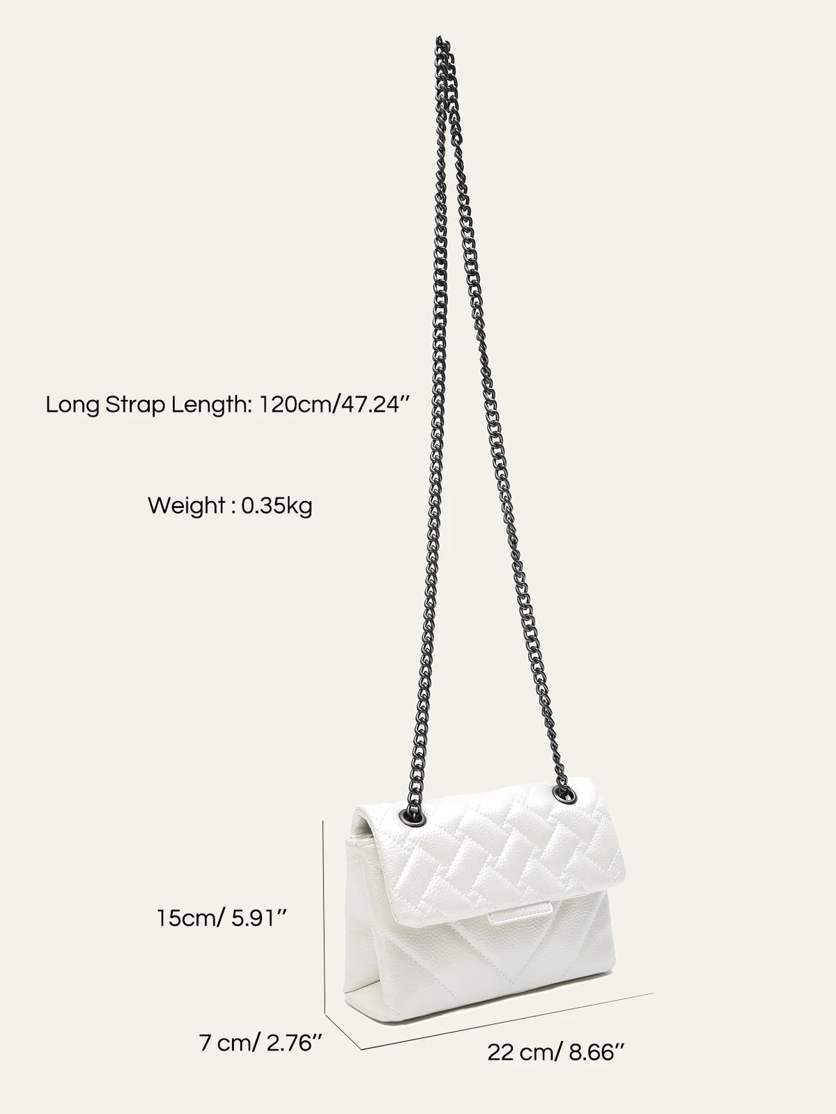 CR Fashion Metallic PU Vegan Leather Handbag For Women Luxury Quilted Flap Messenger Shoulder Bag Long Chain Purse Daily  Travel