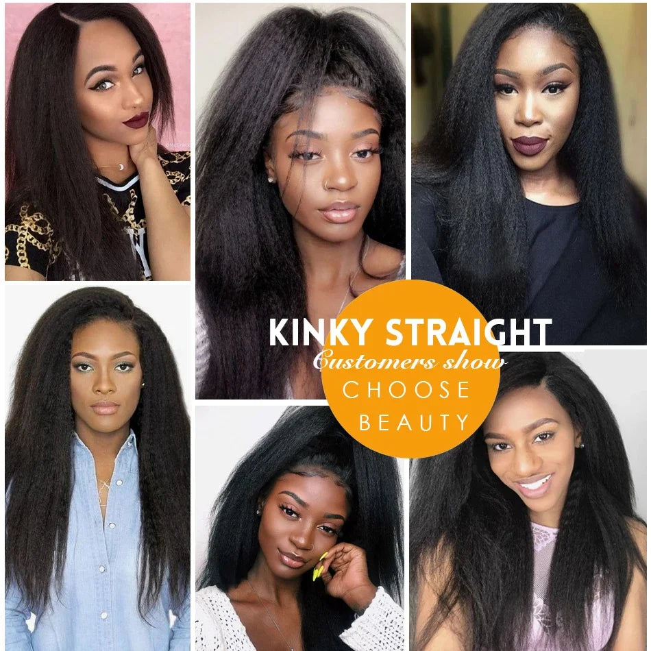 Kinky Straight 13x4 Lace Front Human Hair Wigs For Women Brazilian Bone Colored Yaki Straight Transparent Lace Frontal Curly Wig