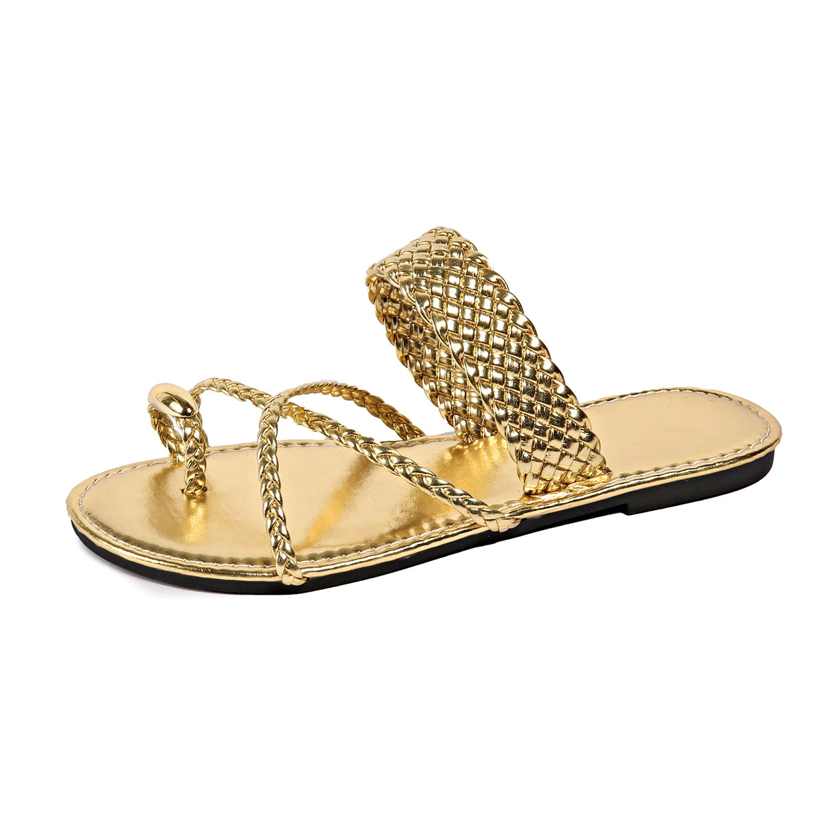 Fashion Gold Clip Toe Sandals Women 2025 Summer Flat Heels Beach Flip Flops Woman Plus Size 43 Lightweight Outdoor Slippers