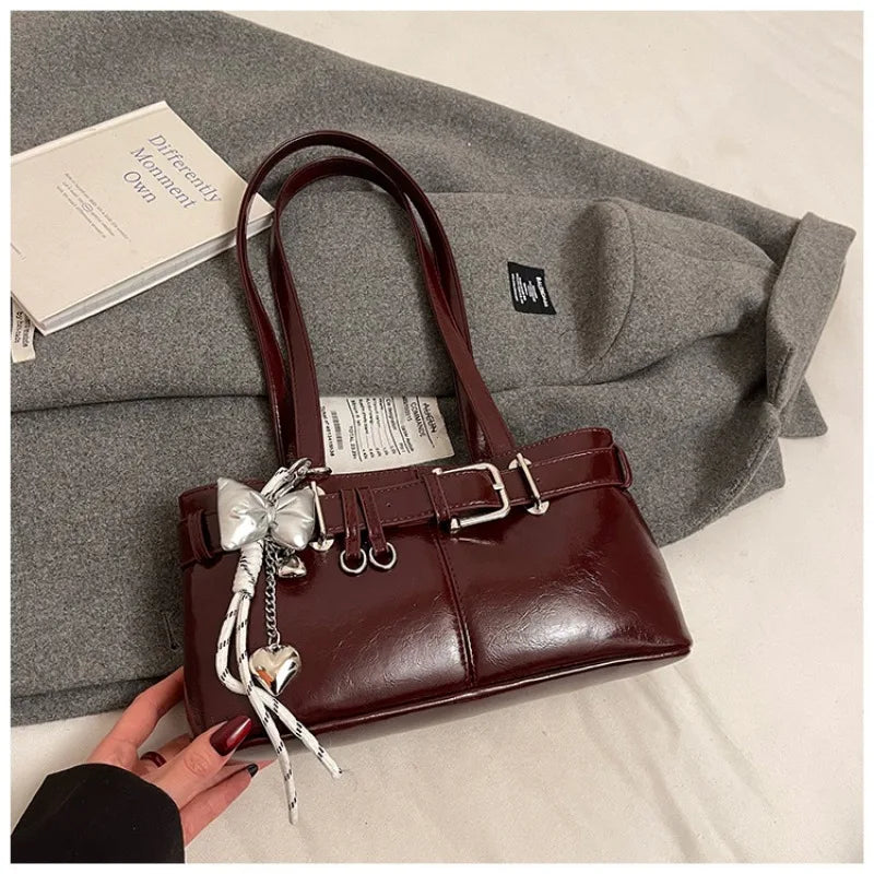 Belt Buckle Design Shoulder Satchels Bag for Women 2025 New in Luxury Designer Handbags Branded Fashion Totes with Pendant Сумка