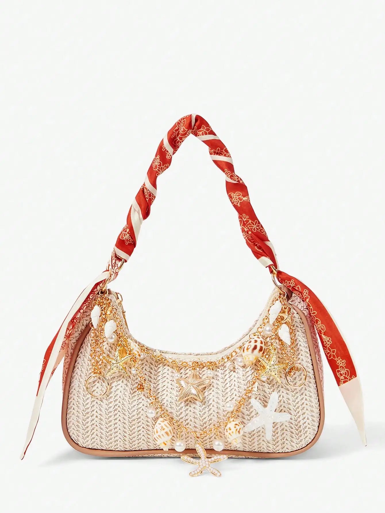 ROMWE Fairycore 1pc Summer Beach Starfish Series Shell & Seashell Woven Shoulder Hand Carry Bag