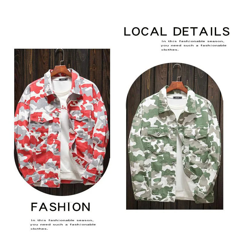 2025 New Men's Camouflage Printed Denim Jackets Spring Autumn Long Sleeve Lapel Button-up Casual Jean Coats Fashion Men Clothing