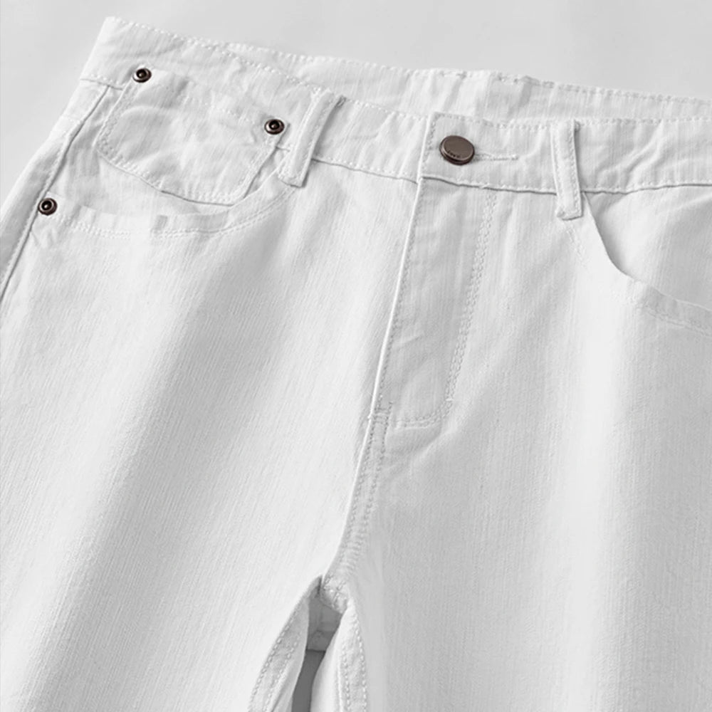 Denim White Jeans Elasticity Straight Slim Fit Casual Soft Business Classic Brand Trousers Fashion Advanced Stretch Denim Pants men