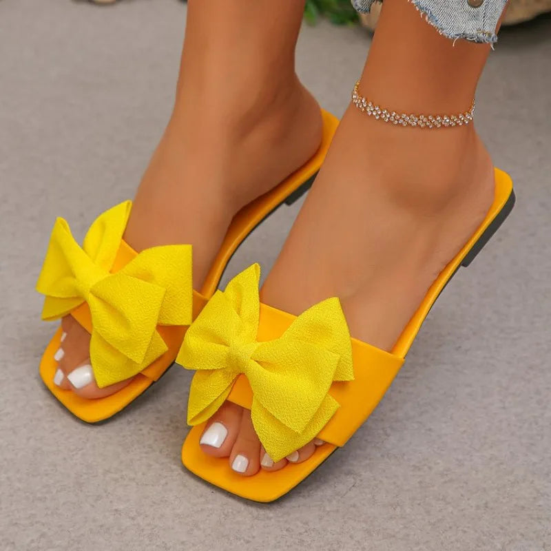 Women Flats Slippers Flat Casual Beach Slippers Summer Fashion Bow Tie Sandals Lightweight Outdoor Shoes for Women Slides Women