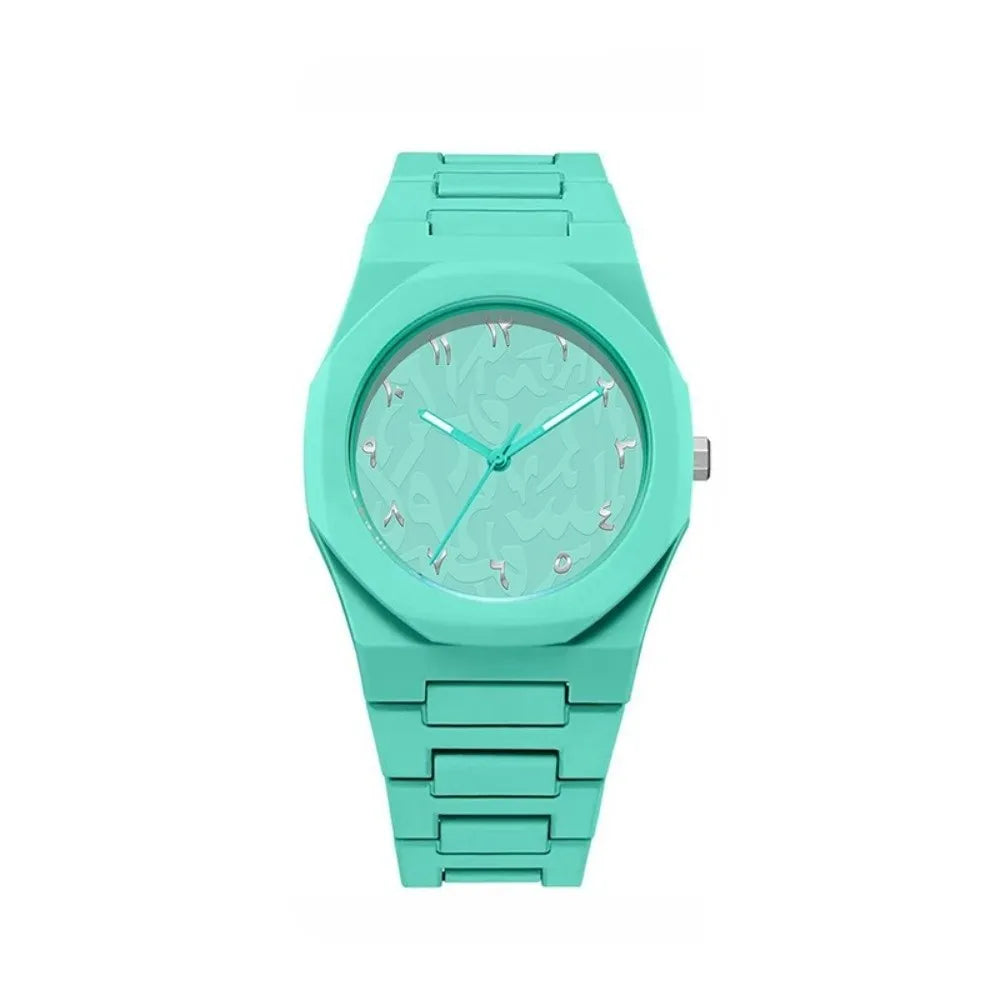 Arabic Dial Waterproof Watch Round Dial Plastic Strap Business Watch Color Strap Exquisite Design Couple Watch Casual Wear