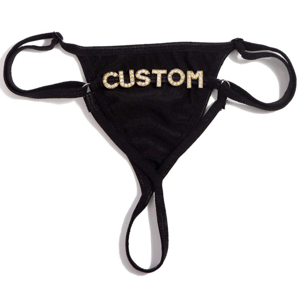 Sexy Solid Color Thong Customized Crystal letter Panties for Women Personality DIY Name Underwear Intimates Girls Gift