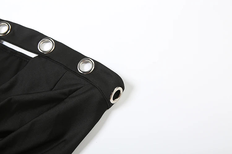 Weird Puss Metal Hollow Dress Women Sexy Y2K Ruched Swing Collar Skinny Midnight Coquette Party Summer Trend Streetwear Bodycon