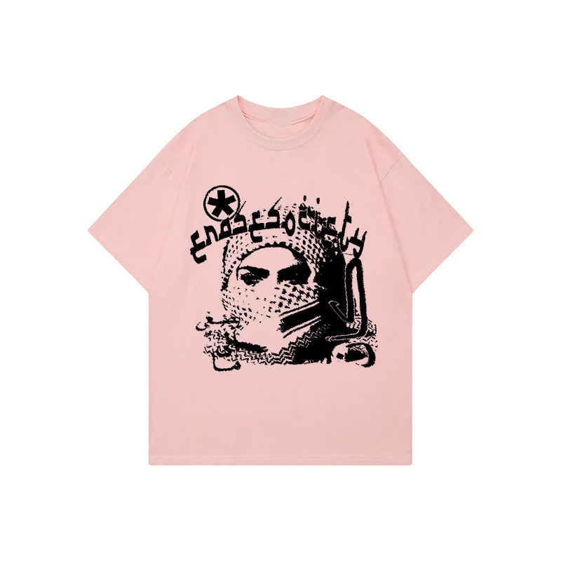 Y2K Cotton T-shirt Grunge Goth Harajuku Graphic Print O-Neck Tee Hip Hop Streetwear Loose Short Sleeve T-shirt Punk Vintage Top