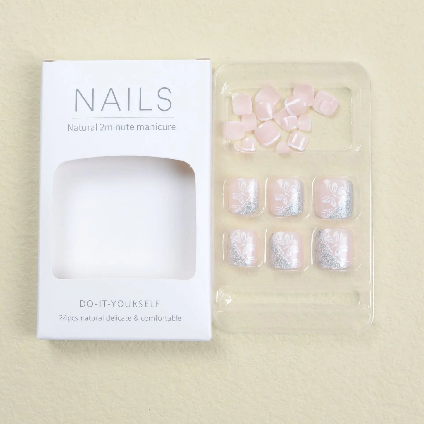 New White Flower Artificial Toe Nails with Gold Foil False Toenail Tips French Lady Girl Wearable Press on Nails for Feets
