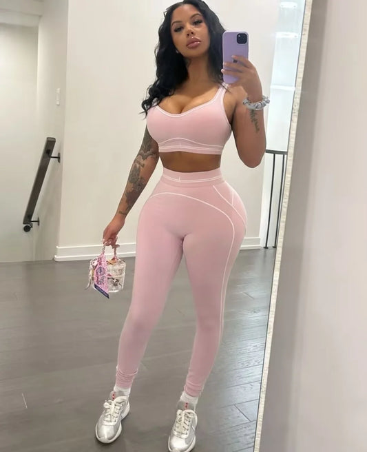 2025 Summer New Women's High Quality Fabric Elastic Breathable Tank Top and Pants Two Piece Set