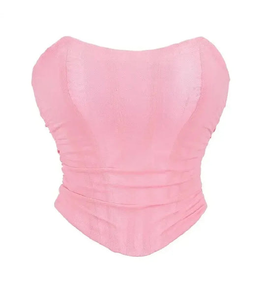 Pink Women Corset Sexy Overbust Bustier Crop Top Lace-Up Plastic Boned Corsets and Bustiers Body Shaper Short Torso Kорсет