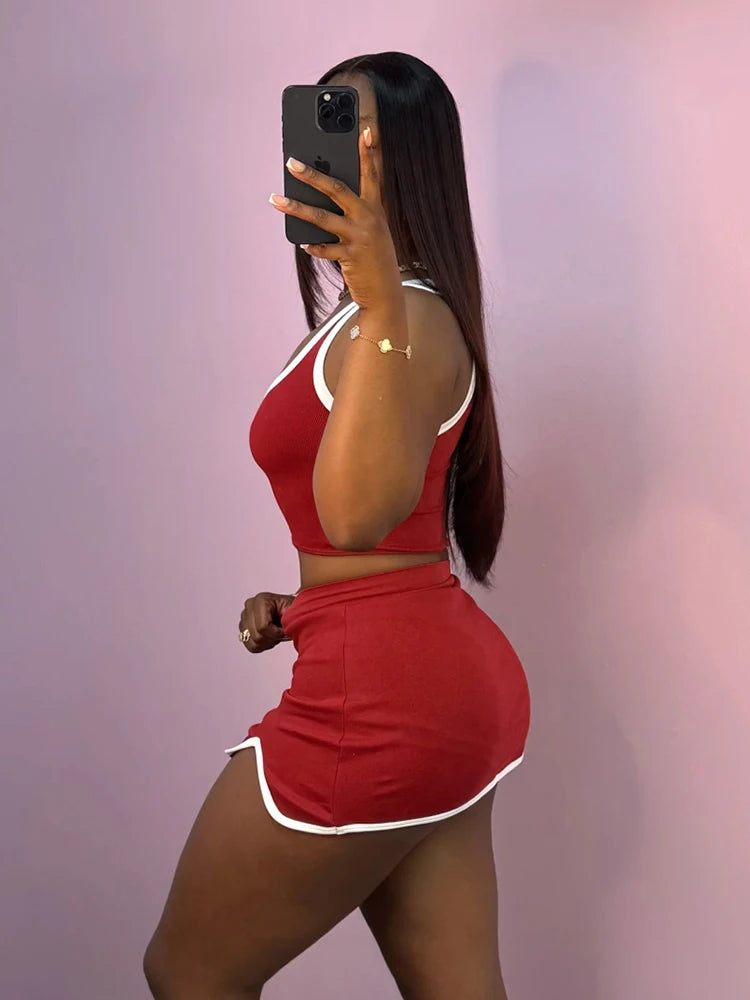 Weird Puss Casual Simple Women 2 Piece Set Tracksuit Skinny Tank Tops+Irregular Hem Skirts Matching Stretch Streetwear Outfits