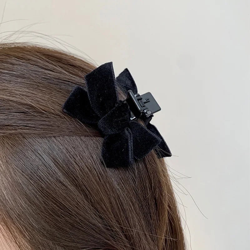 Korean 1/2pcs Sweet Black Red Bow Small Hair Claw Clip Princess Velvet Bow Hair Clip Claw Clamp Headwear Girls Women