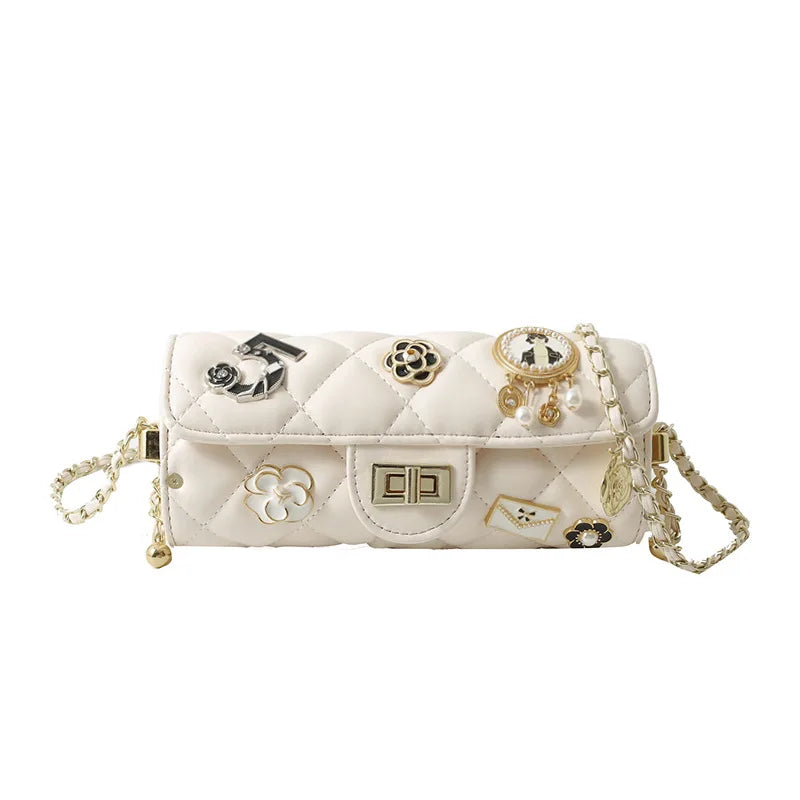 Fashion Shoulder Bag for Women Small Fragrant Style Diamond Grid Texture Crossbody PU Leather Square Bag