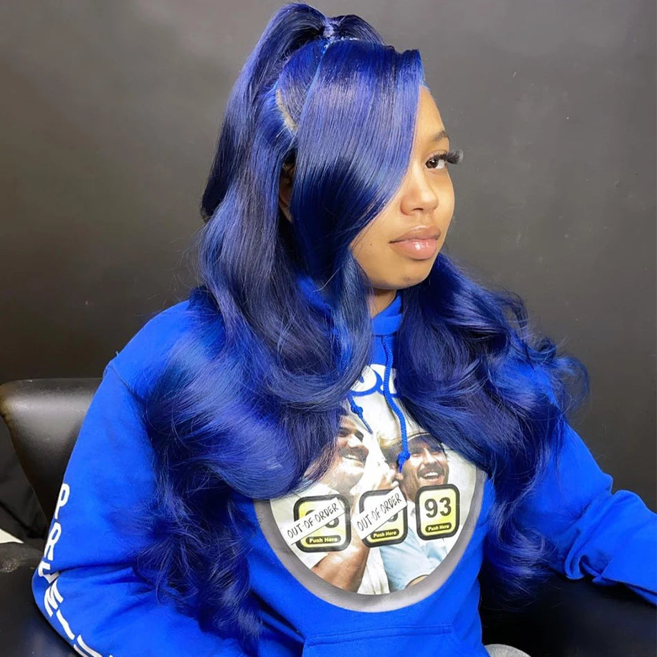 Navy Blue Color Body Wave 13x4 Lace Front Wig Brazilian Colored Blue Human Hair Wigs For Women Remy Preplucked Lace Frontal Wigs
