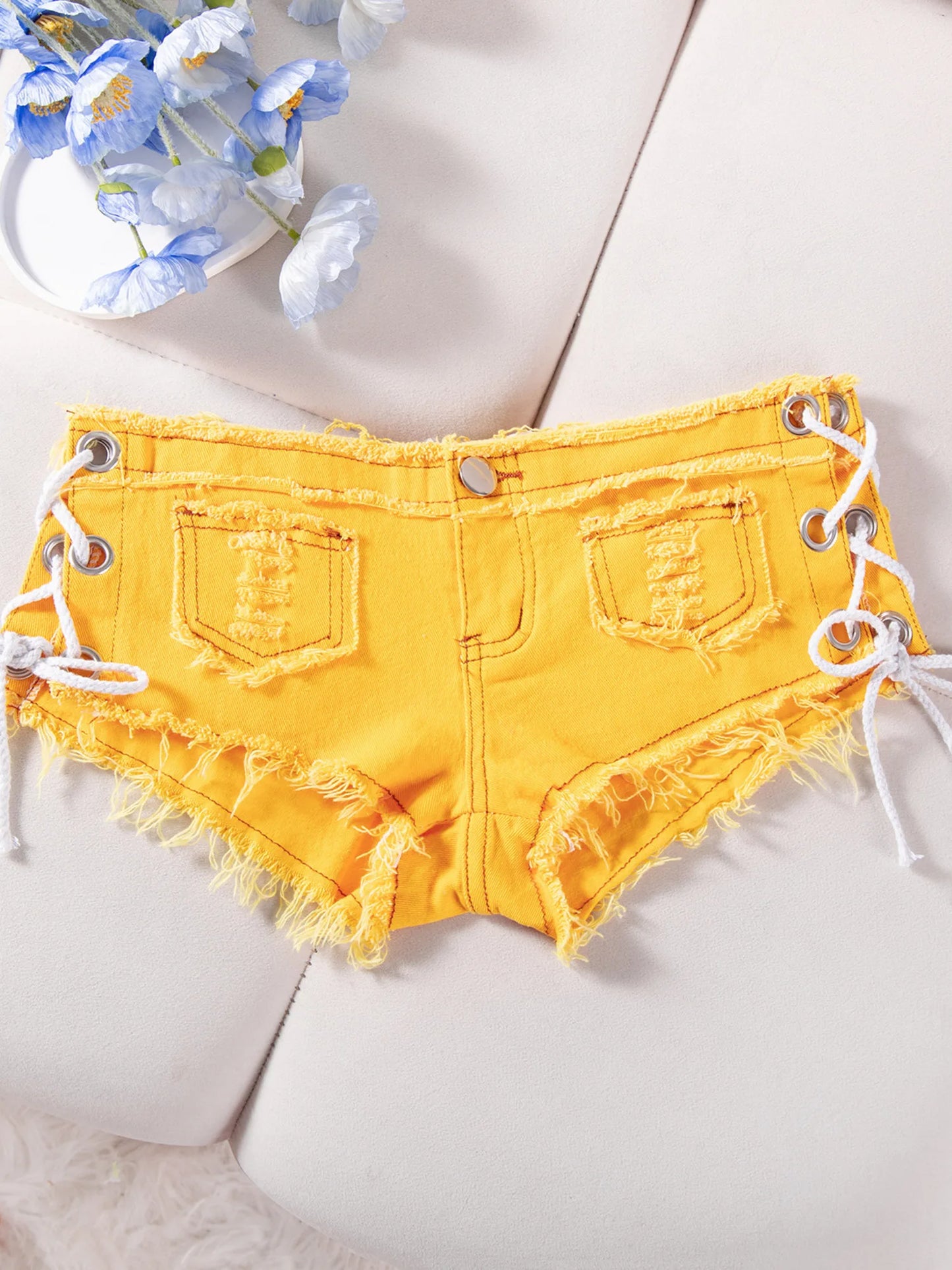 Women Low Rise Denim Shorts Side Lace Up Ripped Frayed Hem Y2K Summer Hot Pants Sexy Streetwear 2026
